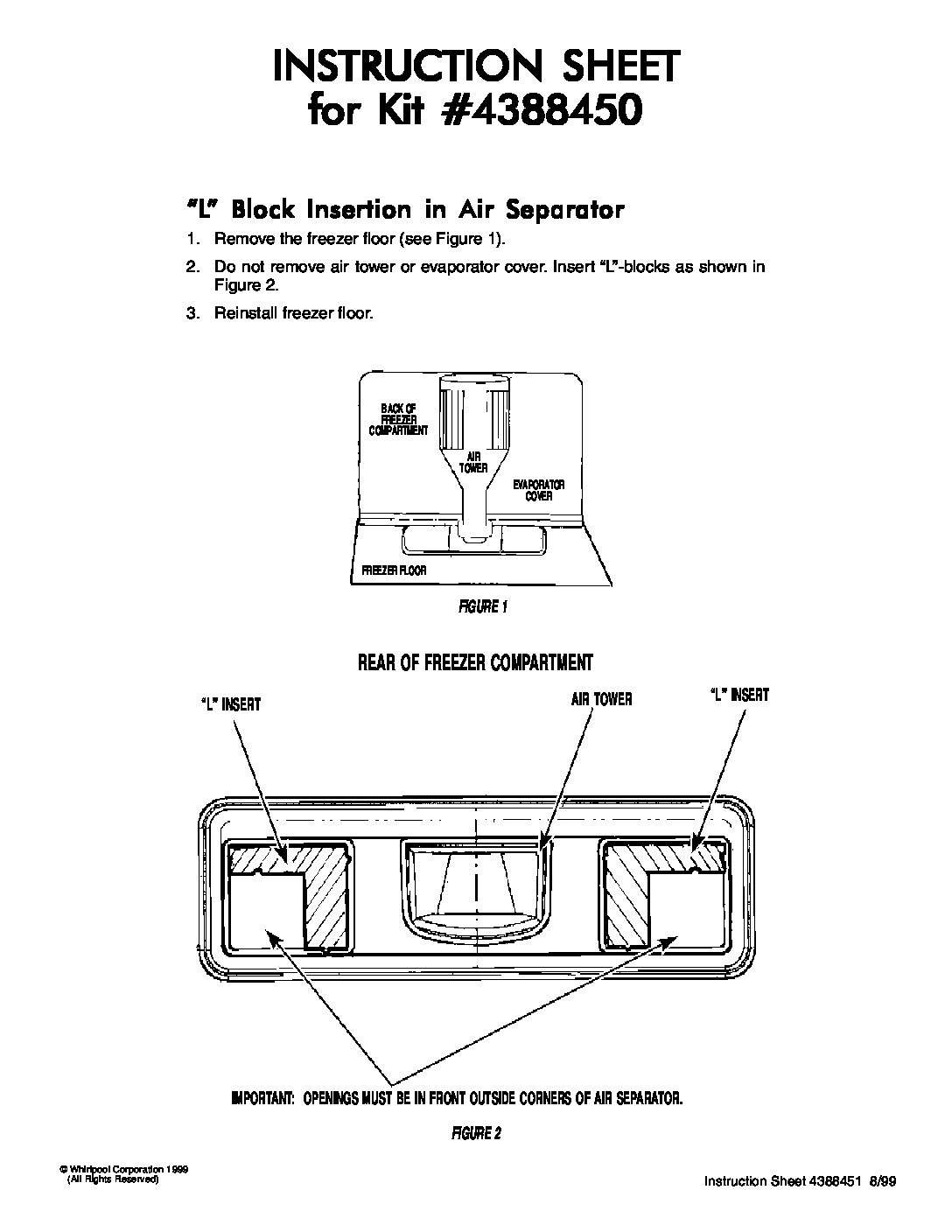 Whirlpool Refrigerator Air Separator Insert. Part #4388450