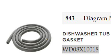 GE Dishwasher Door Gasket. Part #WG04L00214
