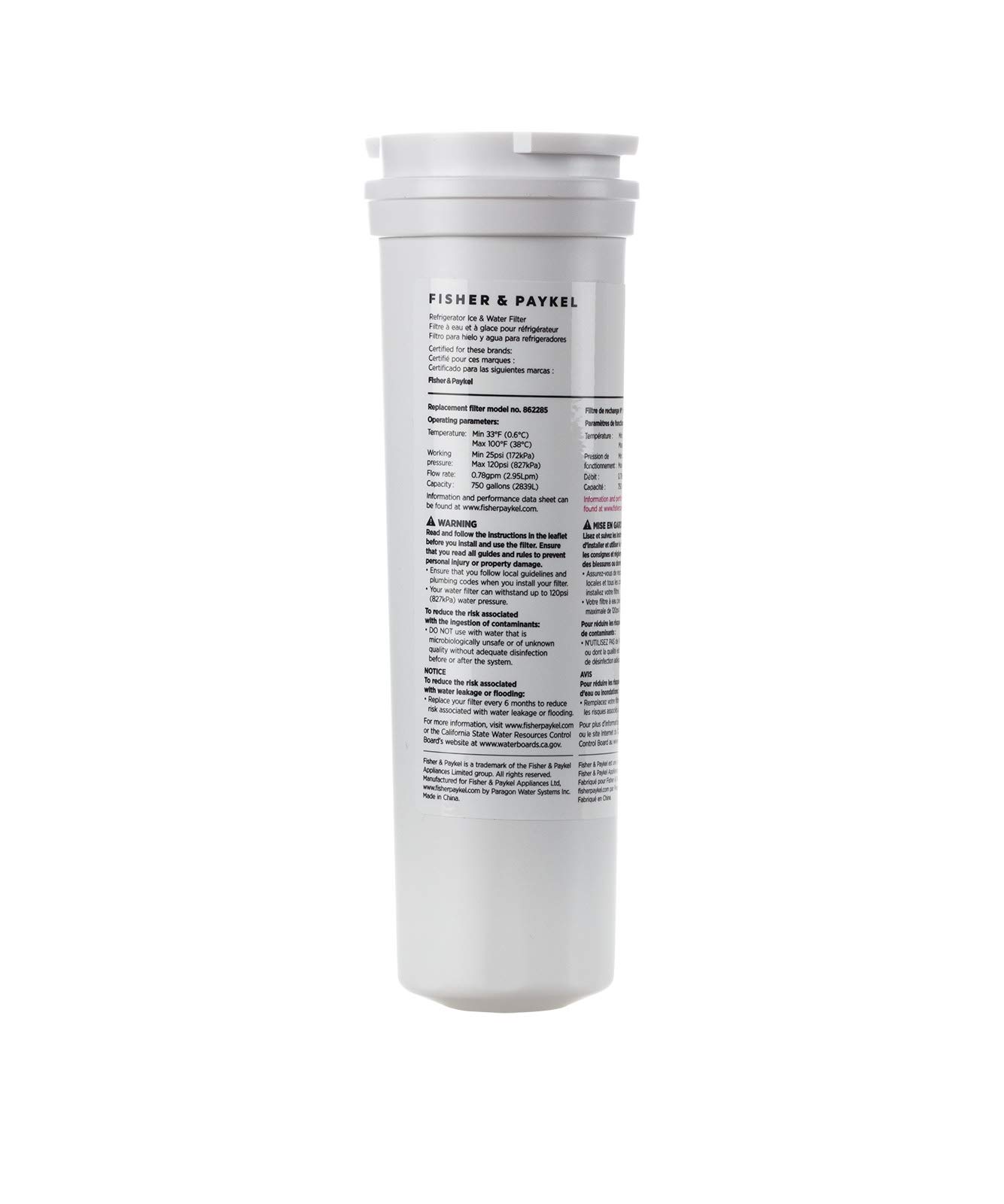 Fisher & Paykel Refrigerator Water Filter. Part #862285